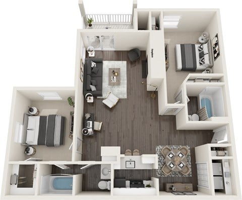 Floor plan for 2 beds, 2 baths, 1070 sqft